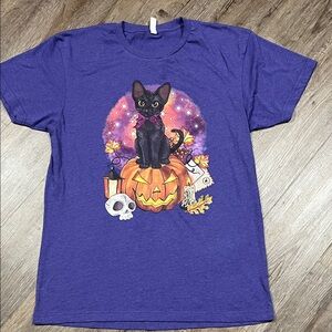 “Black Cat Pumpkin” Graphic on Purple Short Sleeve Tshirt